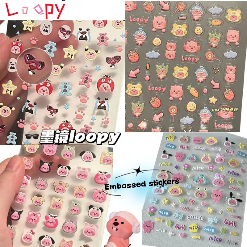 Nail Art - Loopy 3D reliëfsticker, transparante DIY-sticker, schattige