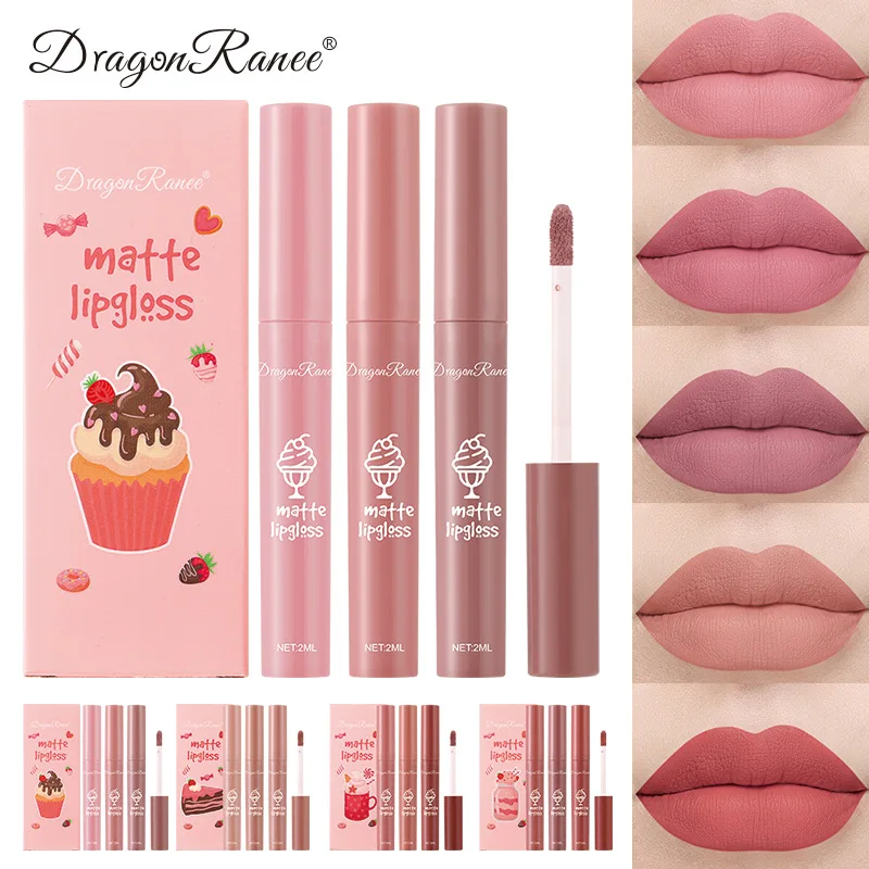 Matte Velvet Lip Tint Long Lasting - 3 stks/set Fluwelen Matte Naakt Vloeibare